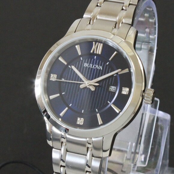 Bulova Classic Diamond Accent Ladies Watch Stainless Deep Blue Dial 32mm - Picture 7 of 14